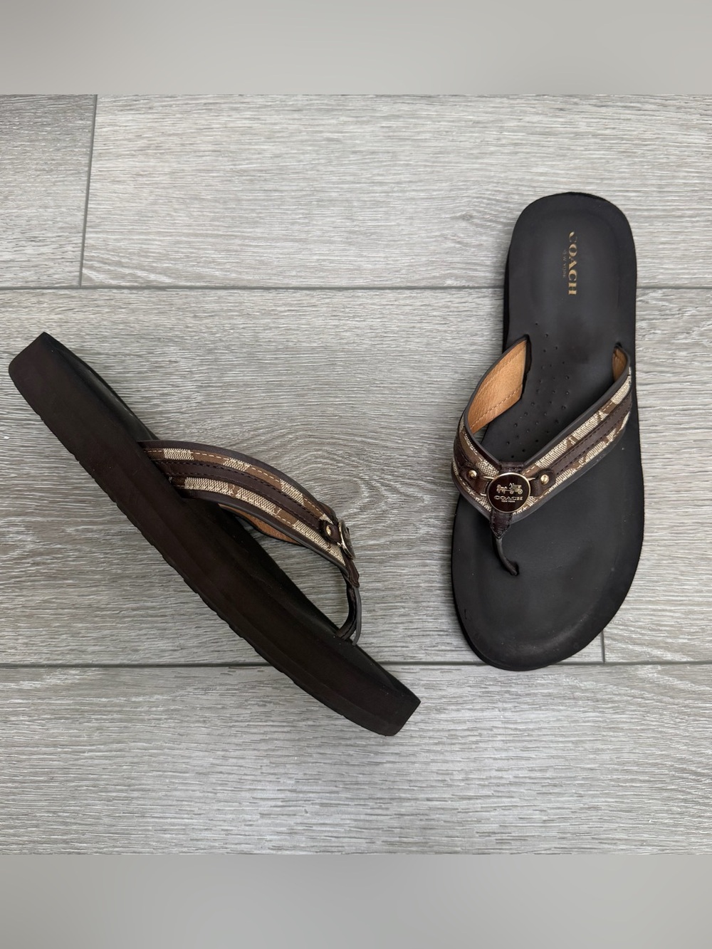 COACH JASMINE FLIP FLOP THONG SANDALS MONOGRAM SIGNATURE CANVAS STRAP BROWN 10